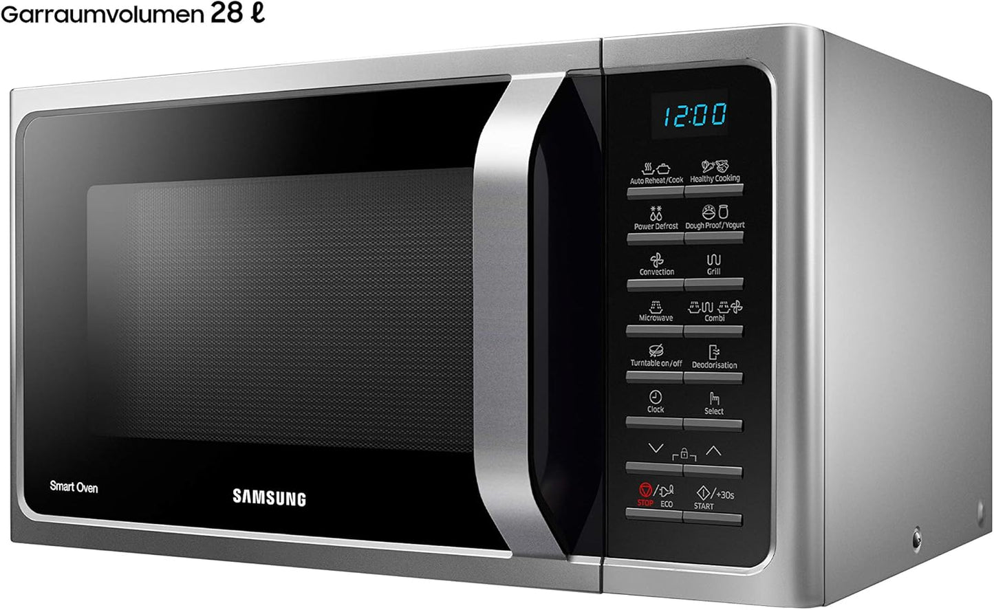 Samsung MC28H5015AS/EG Kombi-Mikrowelle mit Grill und Heißluft / 900 W / 28 L Garraum (Extra groß) / 51,7 cm Breite / Hefeteig-/Joghurt-Programm / silber