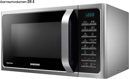 Samsung MC28H5015AS/EG Kombi-Mikrowelle mit Grill und Heißluft / 900 W / 28 L Garraum (Extra groß) / 51,7 cm Breite / Hefeteig-/Joghurt-Programm / silber