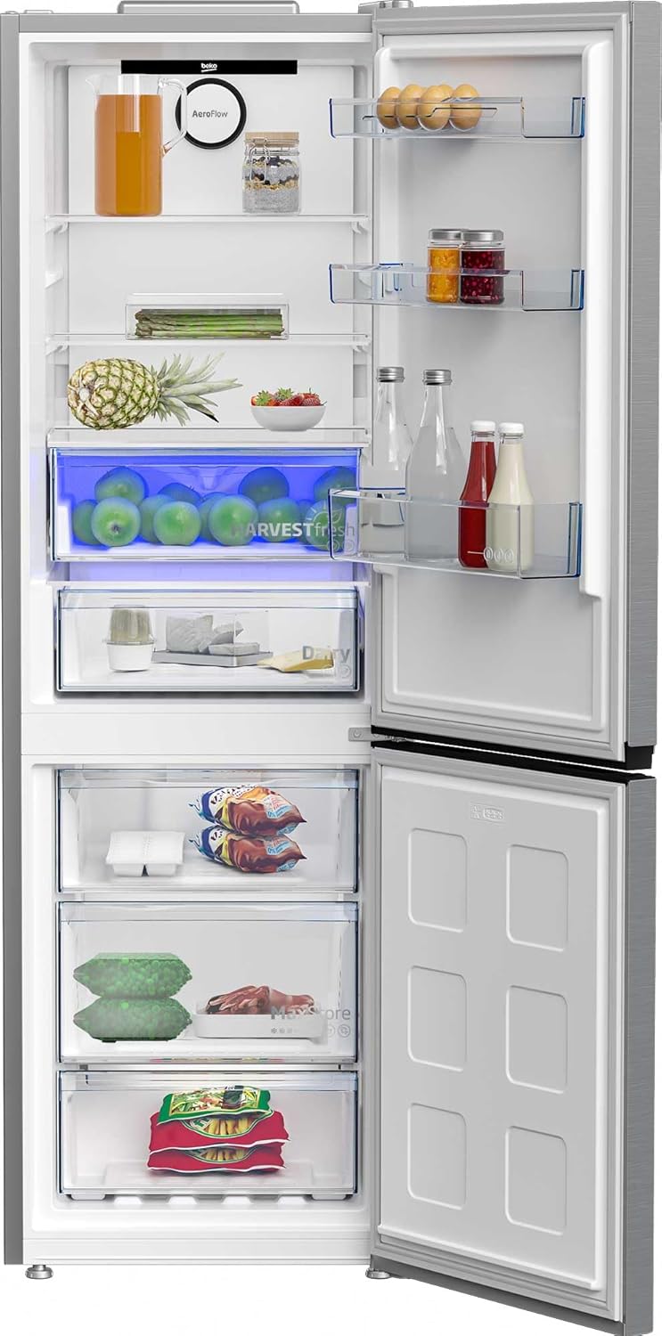 Beko RCNE366E70ZXBRN bPRO700 freistehende Kühl-/Gefrierkombination, großer Kühlschrank, 323 l Gesamtrauminhalt, HarvestFresh, NoFrost, leise, SmoothFit, 0°C-Zone, Dark Inox
