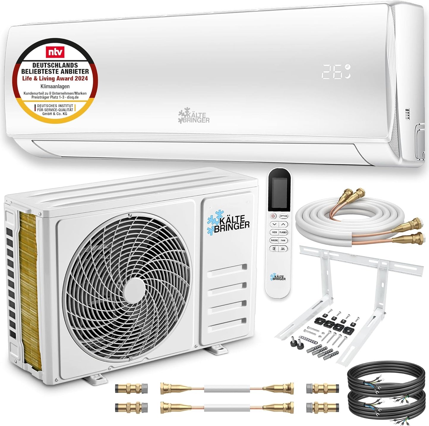 Kältebringer Split Klimaanlage Quick Connect - 12000 BTU (3,4 kW) Klimagerät mit Heizfunktion, WiFi & App, bis 91qm, sehr leise - 5m Kupferleitung, Kältemittel R32, Montagematerial, Wandhalterung