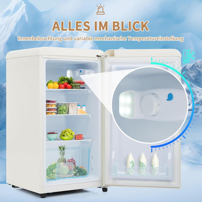Merax Kühlschrank mit Gefrierfach, Kühl-Gefrierkombination, klein Kühlschrank mit 51L und Gefrierschrank 21L, Leise, LED, Glasablagen, Gemüsefach, Türablagen, für Küche, Wohnzimmer, Büro, Schwarz