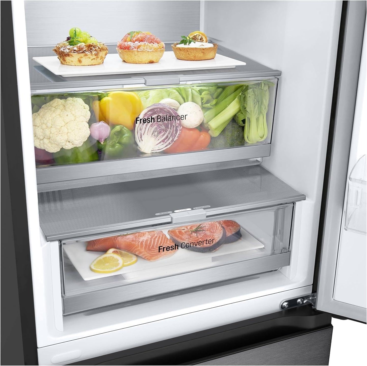 LG GBV22NCCEP Kühl-/Gefrierkombination – Smart Inverter Compressor, Total No Frost, Modern Flat Door Design, Matt Schwarz Metallic, Energieeffizienz A