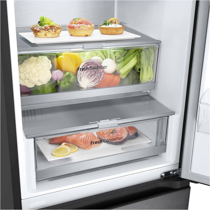 LG GBV22NCCEP Kühl-/Gefrierkombination – Smart Inverter Compressor, Total No Frost, Modern Flat Door Design, Matt Schwarz Metallic, Energieeffizienz A