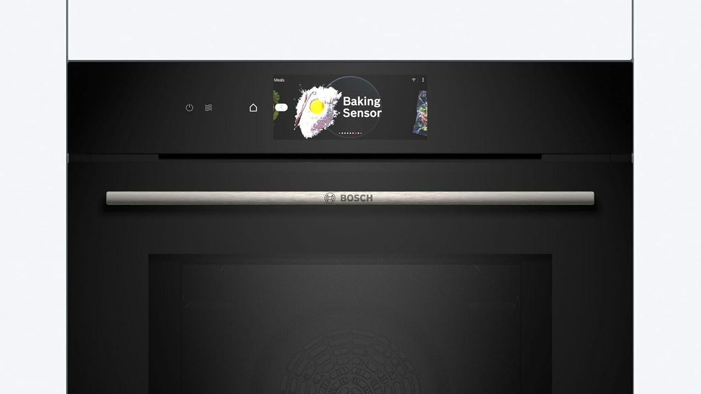 Bosch HMG7361B1, Serie 8 smarter Einbau-Backofen mit Mikrowellenfunktion, 60 x 60 cm, Made in Germany, Schwarz, Air Fry, Digitaler Bedienring, Touchdisplay, Automatikprogramme, Reinigungsunterstützung