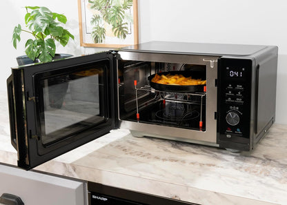 Sharp RCA271TB 5-in-1 Airfry-Mikrowelle 900W, Grill 1000 W, Heißluft & AirFry-Funktion, Konvektion 2100W, 27 L, 28 Autom.pr., Gewicht und zeitgesteuertes Auftauen, Schwarz