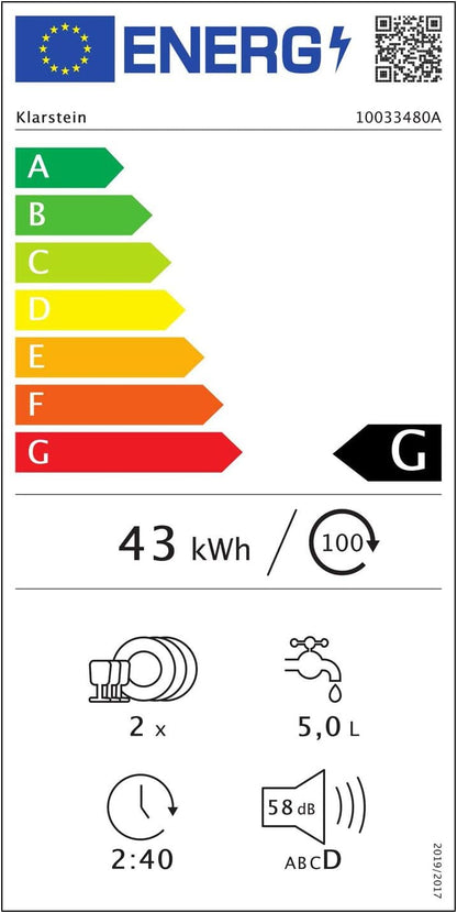 Klarstein  ia Mini Geschirrspüler, Spülmaschine mit Platz für 2 Maßgedecke, 6 Programme, 5 L Wasser benötigt, LED-Display, Touch, Tischgeschirrspüler inkl. Zubehör, schwarz