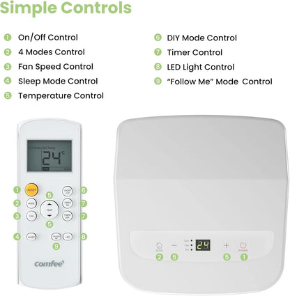 Comfee Mobiles Klimagerät MPPH-09CRN7, 9000 BTU 2,6kW, Kühlen&Ventilieren&Entfeuchten, Raumgröße bis 88m³(33㎡), Mobile Klimaanlage mit Abluftschlauch