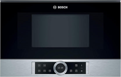 Bosch BFR634GS1 Serie 8 Einbau-Mikrowelle, Türanschlag Rechts, AutoPilot 7 Automatikprogramme, Reinigungsunterstützung, TFT-Touchdisplay, LED-Beleuchtung gleichmäßige Ausleuchtung, 38 x 60 cm, 900 W