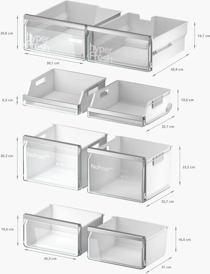 SIEMENS KF96NVPEA iQ300 Multi-Door-Kühlschrank, 183 x 91 cm, 405 L Kühlen & 200 L Gefrieren, hyperFresh längere Frische, noFrost nie wieder abtauen, superCooling schnellere Kühlung