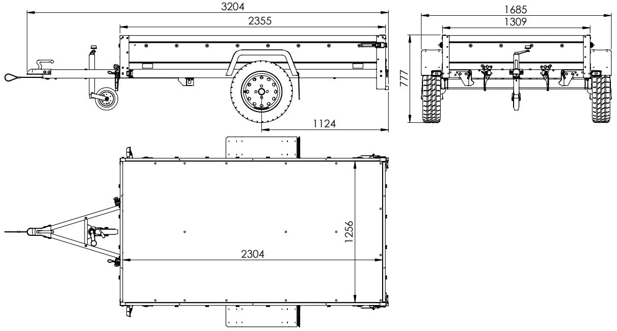 UNITRAILERAnhänger Pkw 230x125 Garden Trailer 230 Kipp Unitrailer 750 kg mit Stützrad, Hochplane und Hochspriegel