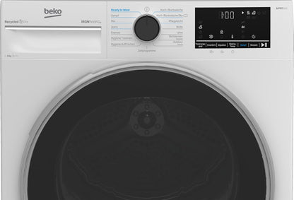 Beko B5T4824IF bPRO 500 Wäschetrockner, 8 kg, Frontlader Wärmepumpentrockner, allergikergeeignet, 15 Programme, Dampffunktion, Knitterschutz, Silent-Programm, AquaWave Schontrommel, Weiß