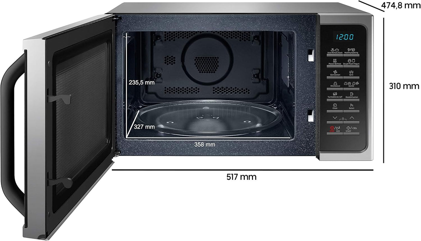 Samsung MC28H5015AS/EG Kombi-Mikrowelle mit Grill und Heißluft / 900 W / 28 L Garraum (Extra groß) / 51,7 cm Breite / Hefeteig-/Joghurt-Programm / silber