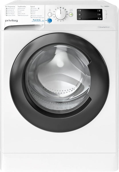 Privileg PWFV X 753 N Waschmaschine Frontlader/1400 U/min/7 kg/EEK B/Push & Go Steam/Schnell 20°/40°/60°, Express 30', Kurz 45'/Inverter-Motor/Mehrfachwasserschutz/Water Balance Plus