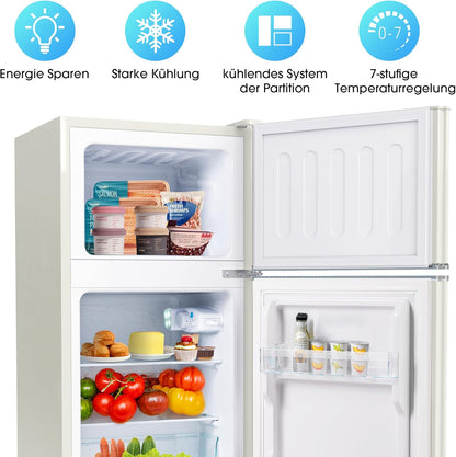 Merax Kühlschrank mit Gefrierfach, Kühl-Gefrierkombination, klein Kühlschrank mit 51L und Gefrierschrank 21L, Leise, LED, Glasablagen, Gemüsefach, Türablagen, für Küche, Wohnzimmer, Büro, Schwarz