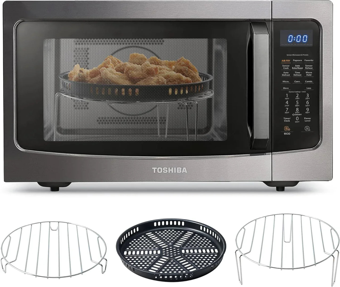 TOSHIBA 4-in-1 ML-EC42P(SS) Countertop Microwave Oven, Smart Sensor, Convection, Air Fryer Combo, Mute Function, Position Memory 13.6" Turntable, 1.5 Cu Ft, 1000W, Silver