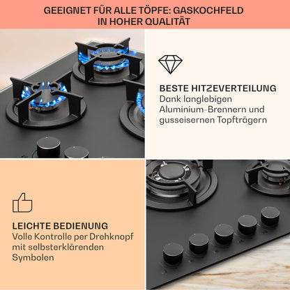 Klarstein Gasherd, Einbau-Gasherd für Propan Gasflasche, Gaskochfeld 4 Flammig, Gasherd für Küche, Camping & Wohnmobil, 8000 W Kochplatte, LPG Gaskocher, Herdplatte für Propangas, Edelstahl Gas-Herd