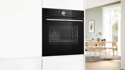 Bosch HMG7361B1, Serie 8 smarter Einbau-Backofen mit Mikrowellenfunktion, 60 x 60 cm, Made in Germany, Schwarz, Air Fry, Digitaler Bedienring, Touchdisplay, Automatikprogramme, Reinigungsunterstützung