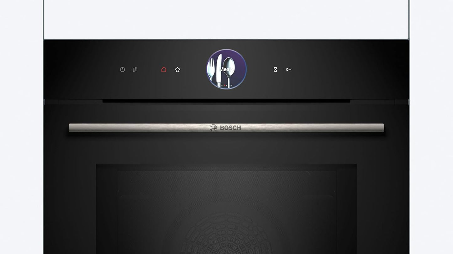 Bosch HMG7361B1, Serie 8 smarter Einbau-Backofen mit Mikrowellenfunktion, 60 x 60 cm, Made in Germany, Schwarz, Air Fry, Digitaler Bedienring, Touchdisplay, Automatikprogramme, Reinigungsunterstützung