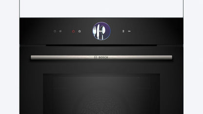 Bosch HMG7361B1, Serie 8 smarter Einbau-Backofen mit Mikrowellenfunktion, 60 x 60 cm, Made in Germany, Schwarz, Air Fry, Digitaler Bedienring, Touchdisplay, Automatikprogramme, Reinigungsunterstützung