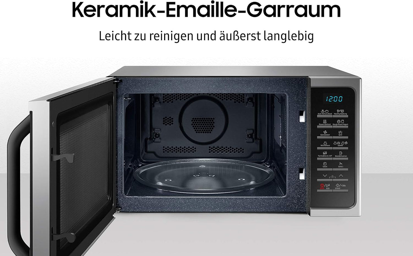 Samsung MC28H5015AS/EG Kombi-Mikrowelle mit Grill und Heißluft / 900 W / 28 L Garraum (Extra groß) / 51,7 cm Breite / Hefeteig-/Joghurt-Programm / silber