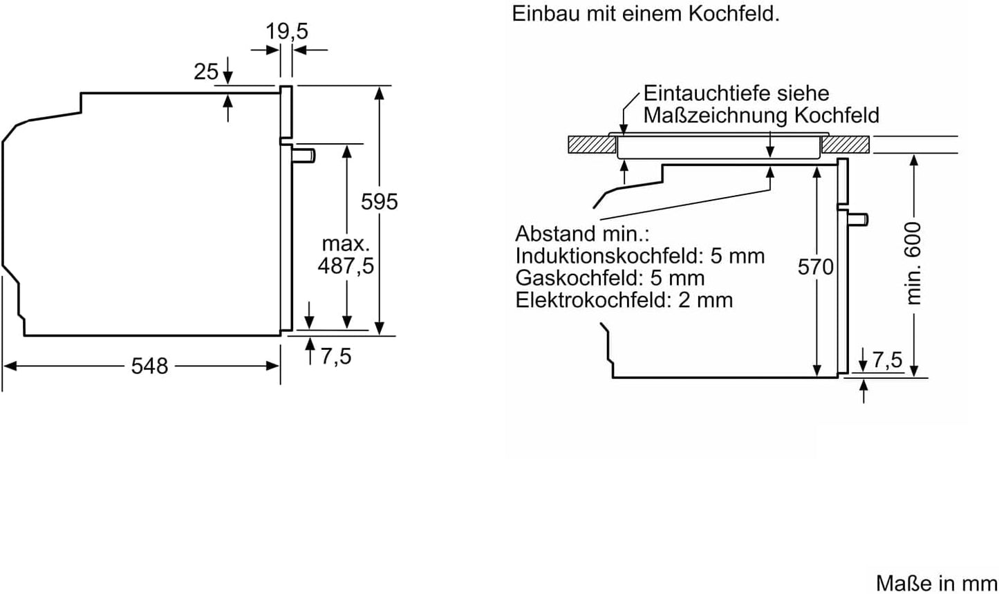Siemens HB572ABS3, iQ300, Einbau-Backofen 60 x 60 cm, Air Fry, activeClean Pyrolyse Selbstreinung, LED-Touchbedienung, 3D Heißluft, Schnellaufheizung, cookControl10 Automatikprogramme, Edelstahl