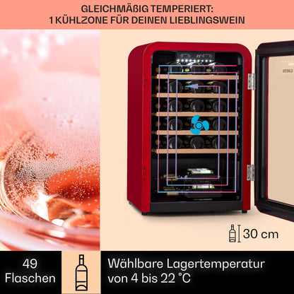 Klarstein Weinkühlschrank, Getränkekühlschrank Schmal, Kühlschrank mit Glastür, Getränkekühlschränke Freistehend, Weinkühlschrank Klein, Weinkühlschränke 1 Zone, UV-Schutz, 4-22 °C, 19 Flaschen