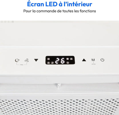 MEDION Smart Climatiseur Split P502 (5000 BTU, 3-en-1, Refroidir, Déshumidification, Ventilation, pour caravane, camping-car, kit de joint de fenêtre, mode sommeil, contrôle Wifi, Écran, MD 37735)