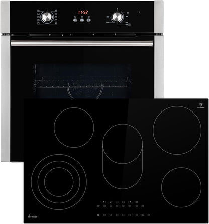 Autarkes Herdset: 60cm Einbaubackofen BO8805SS + 59cm Kochfeld CH5901RL | Grill | Heißluft | Automatik-Timer | 2-fach Wärmeschutzverglasung | Kindersicherung | Knebelbedienung | SET8805CH59RL