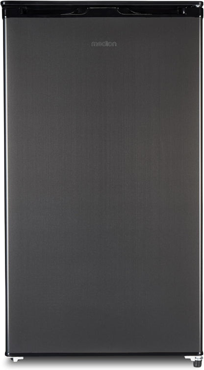 MEDION Kühlschrank mit Eiswürfelfach (90L Gesamt-Nutzinhalt 80L Kühlteil 10L Eiswürfelfach, transparente Gemüseschublade, freistehend, wechselbarer Türanschlag, höhenverstellbare Füße, MD37690) grau