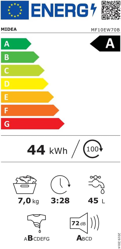 Midea MF10EW80B Waschmaschine / 8kg / 1400 U/Min/EEK A/Inverter Quattro Moto/Dampffunktion/Grosse Trommel/Slim Design/Nachlegefunktion/Kindersicherung/AquaStop, Weiß