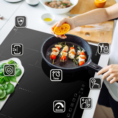 Autarkes Herdset: 60cm Einbaubackofen BO8805SS + 59cm Kochfeld CH5901RL | Grill | Heißluft | Automatik-Timer | 2-fach Wärmeschutzverglasung | Kindersicherung | Knebelbedienung | SET8805CH59RL