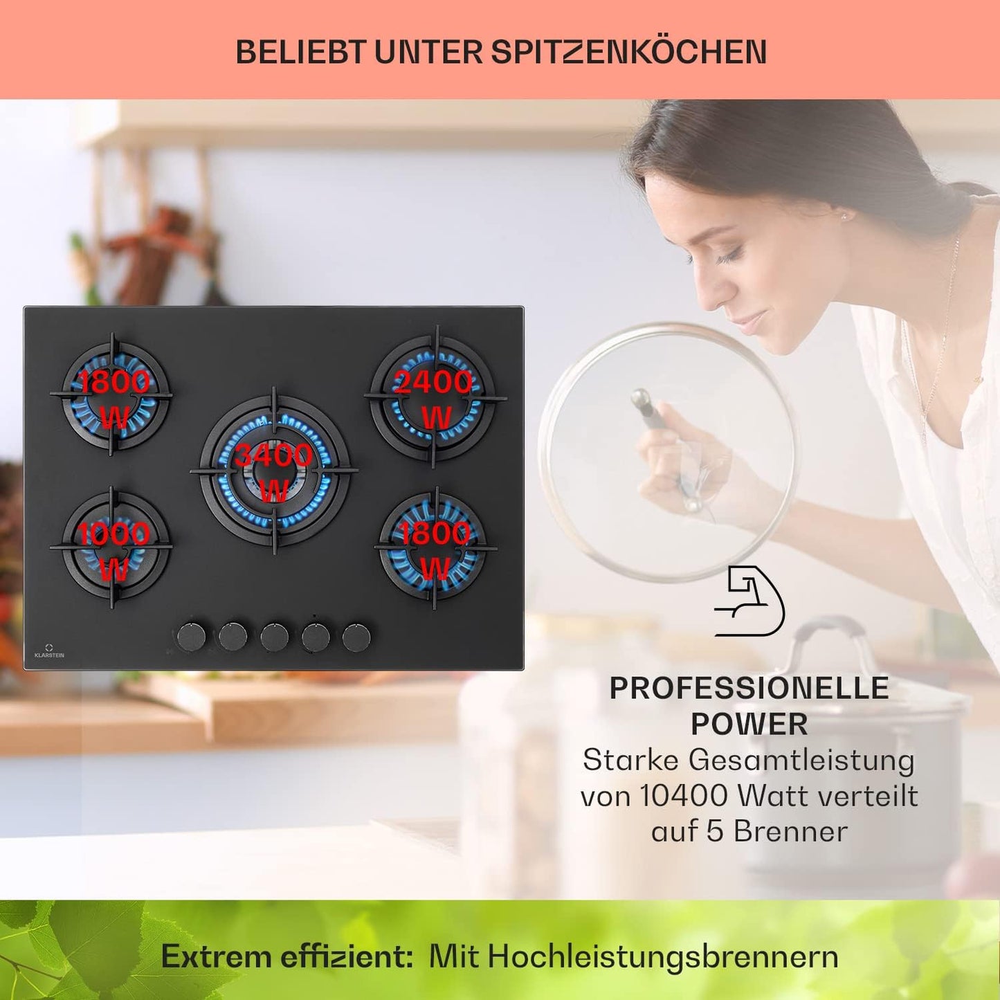 Klarstein Gasherd, Einbau-Gasherd für Propan Gasflasche, Gaskochfeld 4 Flammig, Gasherd für Küche, Camping & Wohnmobil, 8000 W Kochplatte, LPG Gaskocher, Herdplatte für Propangas, Edelstahl Gas-Herd