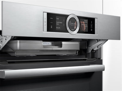 Bosch HMG7361B1, Serie 8 smarter Einbau-Backofen mit Mikrowellenfunktion, 60 x 60 cm, Made in Germany, Schwarz, Air Fry, Digitaler Bedienring, Touchdisplay, Automatikprogramme, Reinigungsunterstützung