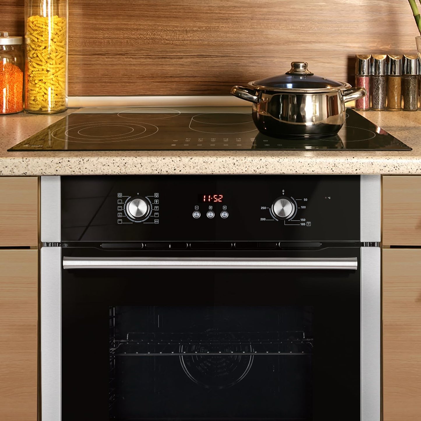 Autarkes Herdset: 60cm Einbaubackofen BO8805SS + 59cm Kochfeld CH5901RL | Grill | Heißluft | Automatik-Timer | 2-fach Wärmeschutzverglasung | Kindersicherung | Knebelbedienung | SET8805CH59RL