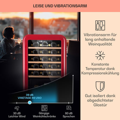 Klarstein Weinkühlschrank, Getränkekühlschrank Schmal, Kühlschrank mit Glastür, Getränkekühlschränke Freistehend, Weinkühlschrank Klein, Weinkühlschränke 1 Zone, UV-Schutz, 4-22 °C, 19 Flaschen