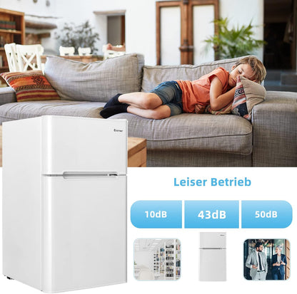 COSTWAY 90L Kühlschrank mit 27L Gefrierfach Kühl-Gefrier-Kombination Standkühlschrank Gefrierschrank mini Kühlschrank (weiß)