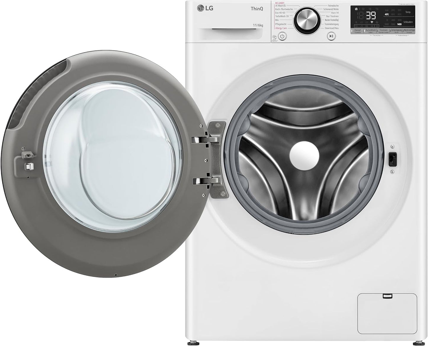 LG W4WR7096YB, Klasse D, Frontlader-Waschtrockner 9 - 6 kg, 62 x 60 x 85 cm, Wi-Fi, AI Direct Drive, Tiefenreinigung mit Dampf, TurboWash 360, Große Kapazität, Außentür aus gehärtetem Glas, Weiß