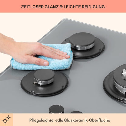 Klarstein Gasherd, Einbau-Gasherd für Propan Gasflasche, Gaskochfeld 4 Flammig, Gasherd für Küche, Camping & Wohnmobil, 8000 W Kochplatte, LPG Gaskocher, Herdplatte für Propangas, Edelstahl Gas-Herd