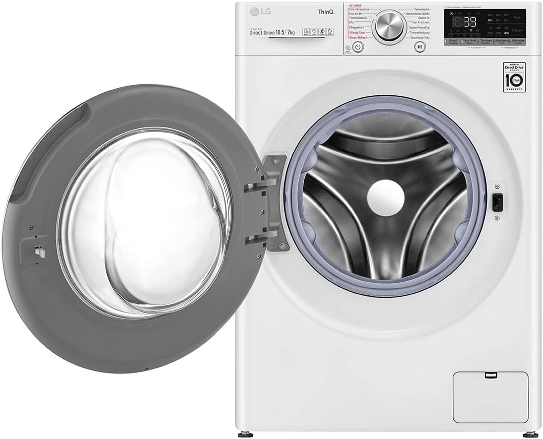 LG W4WR7096YB, Klasse D, Frontlader-Waschtrockner 9 - 6 kg, 62 x 60 x 85 cm, Wi-Fi, AI Direct Drive, Tiefenreinigung mit Dampf, TurboWash 360, Große Kapazität, Außentür aus gehärtetem Glas, Weiß