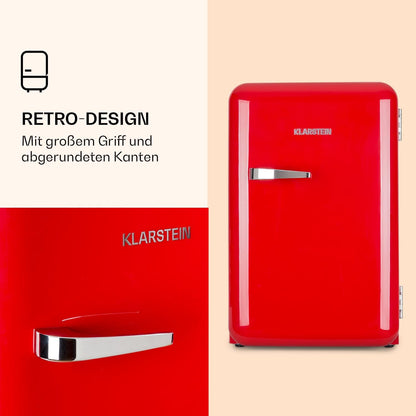 Klarstein Audrey Mini - kleiner Kühlschrank, kompakte Mini-Bar, freistehend, Kompressionskühlung, Fassungsvermögen, Kühlung: 0-10 °C, Mini-Kühlschrank mit 70 Liter Fassungsvermögen, rot