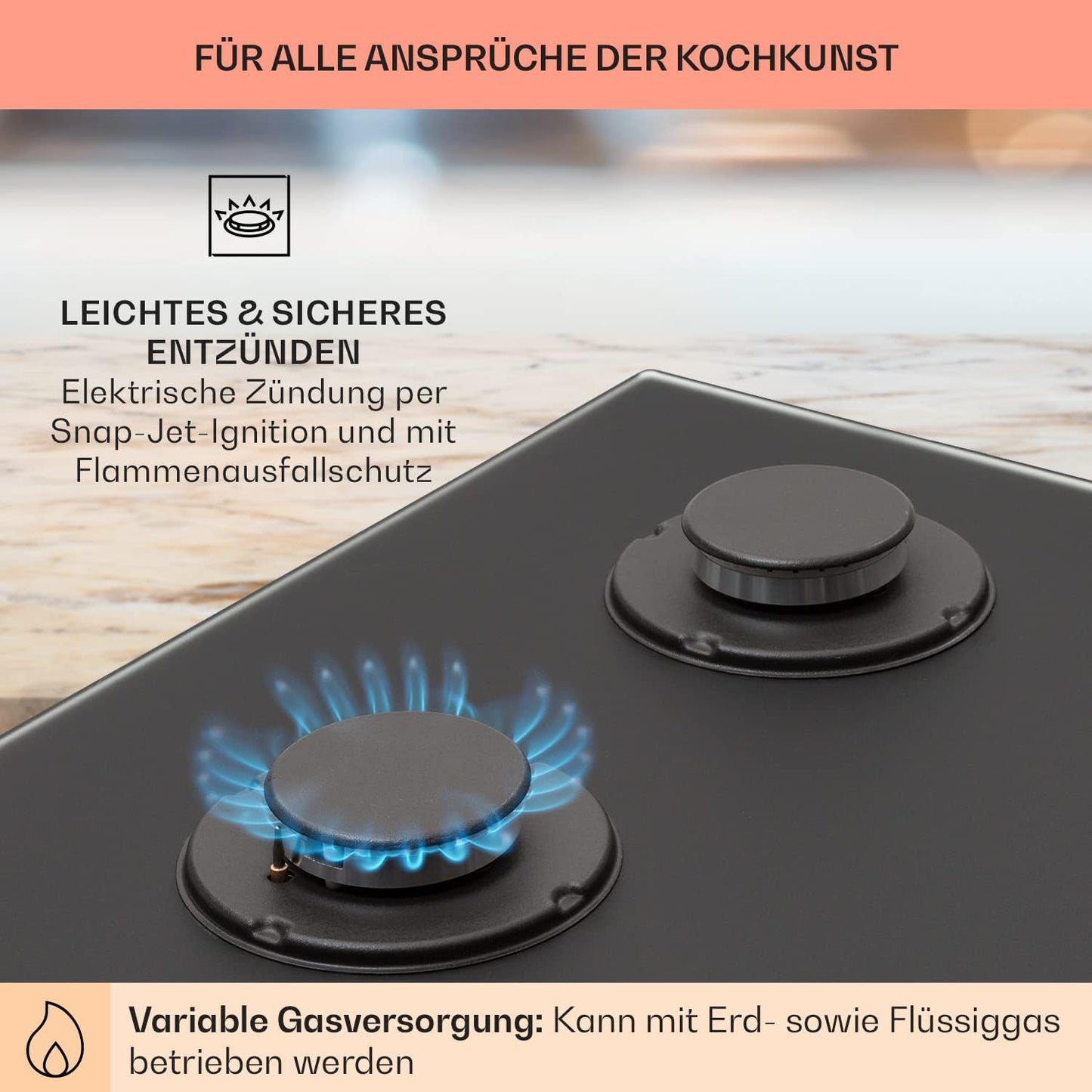 Klarstein Gasherd, Einbau-Gasherd für Propan Gasflasche, Gaskochfeld 4 Flammig, Gasherd für Küche, Camping & Wohnmobil, 8000 W Kochplatte, LPG Gaskocher, Herdplatte für Propangas, Edelstahl Gas-Herd