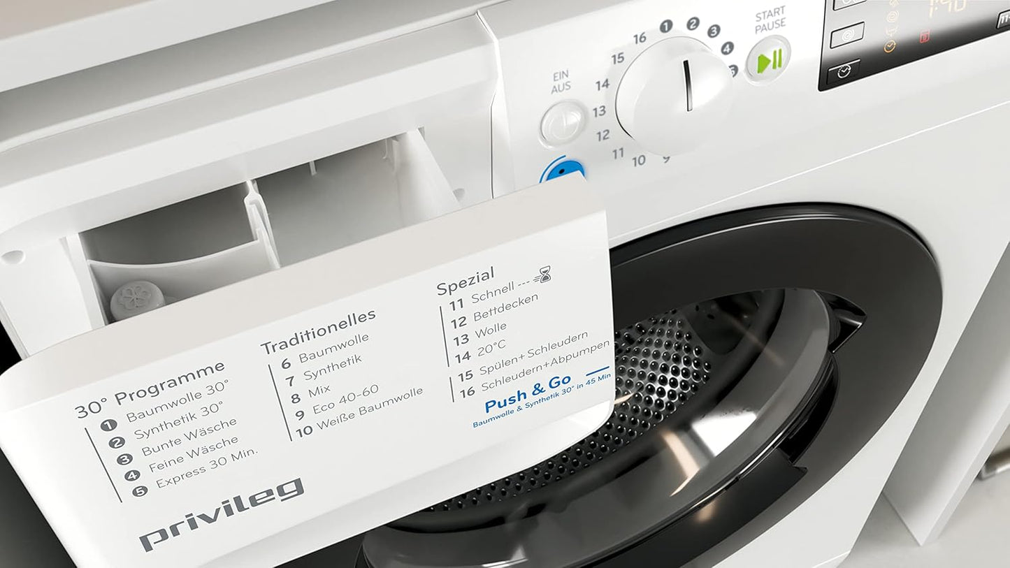 Privileg PWFV X 753 N Waschmaschine Frontlader/1400 U/min/7 kg/EEK B/Push & Go Steam/Schnell 20°/40°/60°, Express 30', Kurz 45'/Inverter-Motor/Mehrfachwasserschutz/Water Balance Plus