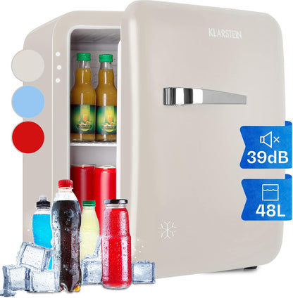 Klarstein Audrey Mini - kleiner Kühlschrank, kompakte Mini-Bar, freistehend, Kompressionskühlung, Fassungsvermögen, Kühlung: 0-10 °C, Mini-Kühlschrank mit 70 Liter Fassungsvermögen, rot