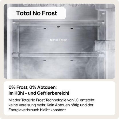 LG GBV22NCCEP Kühl-/Gefrierkombination – Smart Inverter Compressor, Total No Frost, Modern Flat Door Design, Matt Schwarz Metallic, Energieeffizienz A