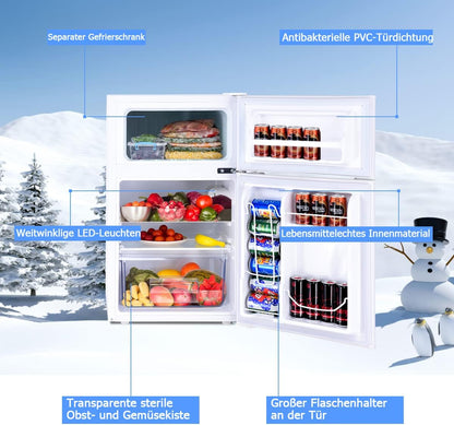 GOPLUS Kühlschrank mit Gefrierfach - Kühl Gefrierkombination / 90L Gesamtnutzinhalt, 27L Gefrierteil/Thermostat einstellbar/LED Innenbeleuchtung/Türanschlag wechselbar (Weiß)