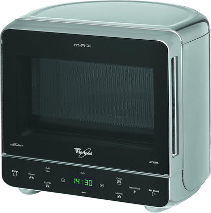 Whirlpool MAX 38 SL Kombination Grill und Mikrowelle / 700 W / 13 L Garraum / Crisp Funktion / Super-Kompakt Design besonders platzsparend in Ecken / Grill / Schnellauftau-Funktion, Silber