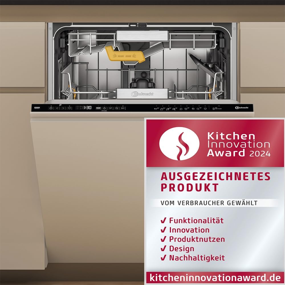 Bauknecht BCIO 3T341 PLET Vollintegrierbarer Geschirrspüler 60 cm /Edelstahl/14 Maßgedecke/10 Standardprogramme und 1 Sensorprogramm/PowerClean/ActiveDry/Besteckschublade/Vollwasserschutz