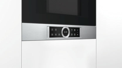 Bosch BFR634GS1 Serie 8 Einbau-Mikrowelle, Türanschlag Rechts, AutoPilot 7 Automatikprogramme, Reinigungsunterstützung, TFT-Touchdisplay, LED-Beleuchtung gleichmäßige Ausleuchtung, 38 x 60 cm, 900 W