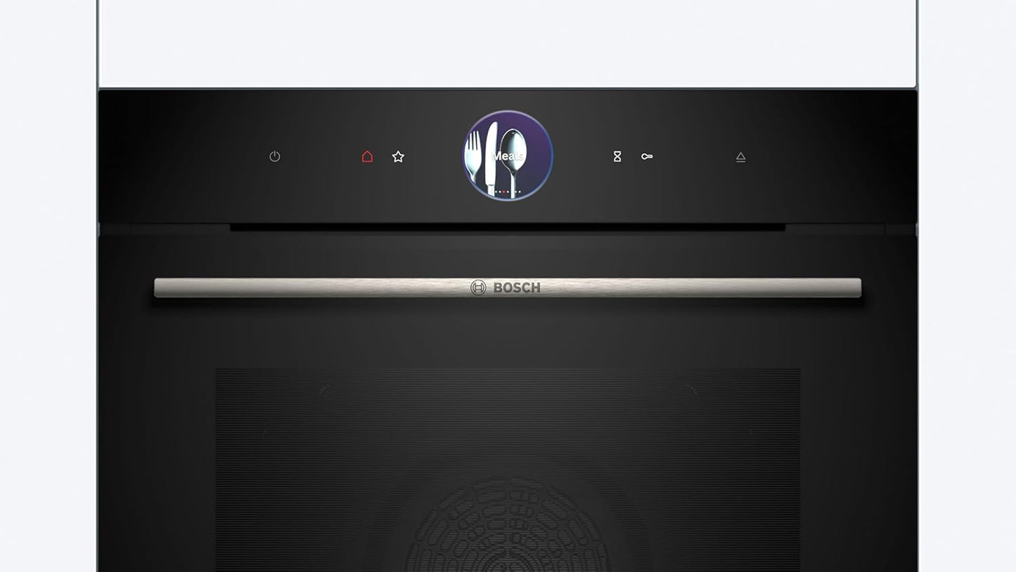 Bosch HMG7361B1, Serie 8 smarter Einbau-Backofen mit Mikrowellenfunktion, 60 x 60 cm, Made in Germany, Schwarz, Air Fry, Digitaler Bedienring, Touchdisplay, Automatikprogramme, Reinigungsunterstützung
