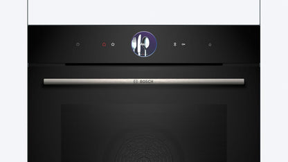Bosch HMG7361B1, Serie 8 smarter Einbau-Backofen mit Mikrowellenfunktion, 60 x 60 cm, Made in Germany, Schwarz, Air Fry, Digitaler Bedienring, Touchdisplay, Automatikprogramme, Reinigungsunterstützung